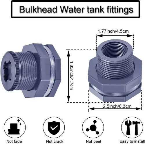 Miniatura 2 de Montaje de mamparo de PVC hembra de 1 pulgada con tapón de junta de sello de silicona Conector de tanque de agua para barriles de lluvia de sierra