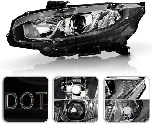 Miniatura 4 de ACANII - Para [tipo halógeno] 2016-2021 Honda Civic Chrome Housing LED DRL Proyector Faros Faros Par Izquierdo+Derecho