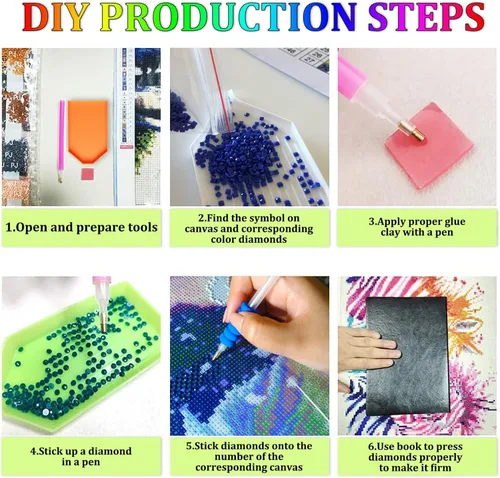Miniatura 7 de Kits de pintura de diamantes en blanco y negro, pintura de pincel de paisaje, para principiantes, kit de manualidades de piedras preciosas