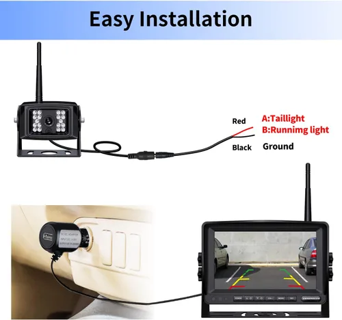 Miniatura 6 de ZEROXCLUB Kit de sistema de cámara de seguridad digital inalámbrica, sin interferencias, IP69, cámara de visión trasera + monitor LCD de 7 pulgadas