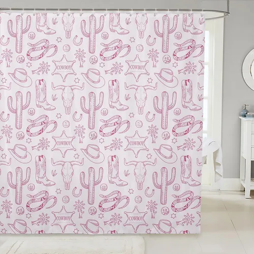 Miniatura 17 de Cortinas de ducha de vaquero occidental, cortinas de baño rústicas para niños, niñas y hombres, cortinas impermeables retro de estilo rústico con 12