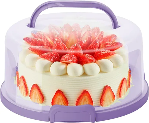 Soporte para tartas de 10 pulgadas con tapa y asa, contenedor de almacenamiento de plástico alto de transporte para tartas con tapa, redondo