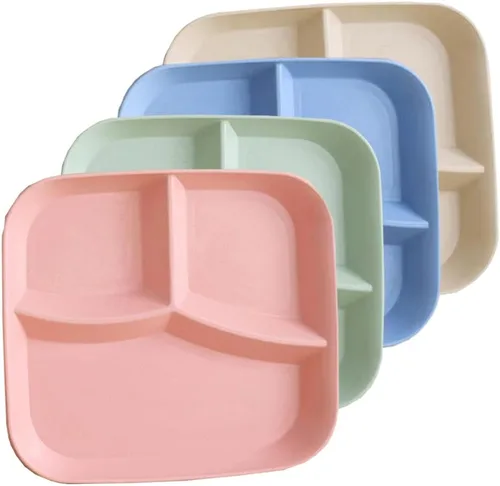 Miniatura 10 de PUPOPIK Juego de 5 platos divididos irrompibles de 9 pulgadas, platos de paja de trigo reutilizables, vajilla de control de porciones, plato redondo