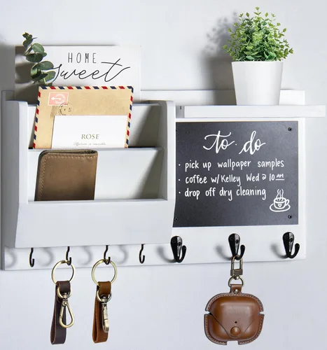Miniatura 7 de Ziivita Soporte para llaves de pared - Organizador de soporte para correo de montaje en pared con estante - Perchero para llaves colgante