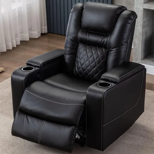 Miniatura 8 de CANMOV Silla reclinable eléctrica con puertos USB y portavasos, asiento de cine en casa de cuero transpirable con almacenamiento oculto en el brazo