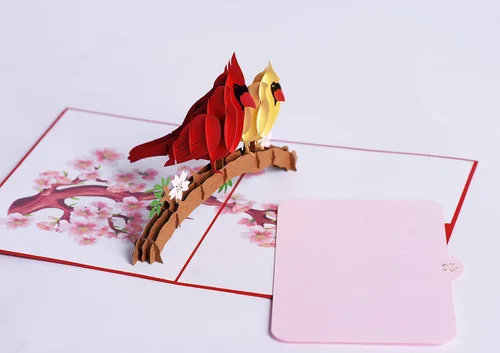 Miniatura 5 de 3D Popup Card of Cardinal Bird Couple, Paper Art & Handicraft, Greeting Card, Birthday, Anniversary, Christmas, Mothers Day, Fathers Day Card