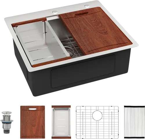 Miniatura 20 de Black Bar Sink Drop in 13x15 Inch Topmount Single Bowl Kitchen Sink Handmade T304 Stainless Steel Wet Bar Sink Outdoor RV Handmade Small Prep Sink