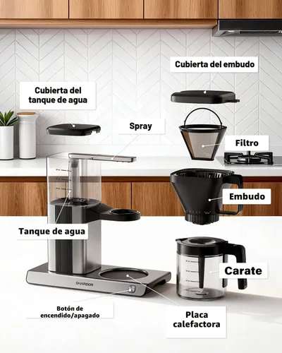 Miniatura 7 de SHARDOR Cafetera de goteo de 8 tazas con filtro reutilizable y cafetera de cristal, color negro y plateado