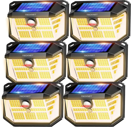 Miniatura 13 de TECKNET 231 luces LED solares de movimiento al aire libre impermeables, juego de 4 unidades con ángulo de 300° y 3 modos de iluminación, luces
