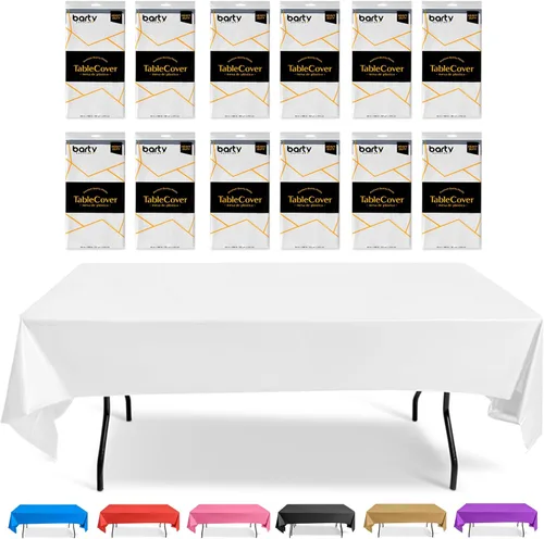 Miniatura 7 de Mantel de plástico negro desechable para fiestas, paquete de 12 unidades, manteles gruesos de plástico negro, buenos para bodas, cumpleaños, picnic