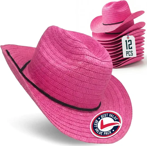 Miniatura 11 de Podzly Sombreros de vaquero de paja, paquete de 12 unidades, circunferencia de 24 pulgadas, estilo occidental para hombres y mujeres, sombreros