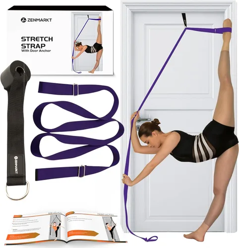 Miniatura 8 de Soga de estiramiento con anclaje de puerta - Equipo de estiramiento para mejorar la flexibilidad de las piernas - Entrenador de rajadas para el Negro