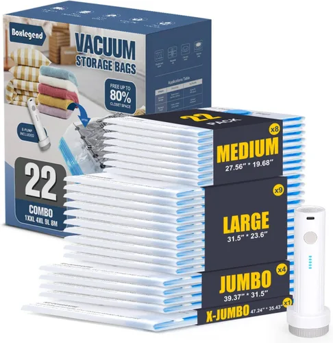 Miniatura 12 de BoxLegend Bolsas de almacenamiento al vacío con bomba de mano grande, 12 combinados (3 jumbo, 3 grandes, 3 medianas, 3 pequeñas) bolsas gruesas