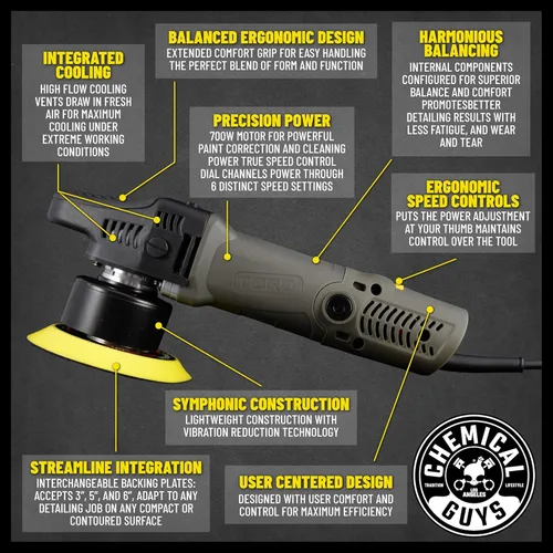 Miniatura 2 de Chemical Guys TORQX Pulidora de doble acción orbital aleatoria para automóviles – Bufadora profesional para camiones y SUV – Motor de 700W, órbita