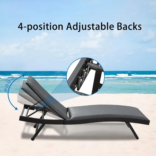 Miniatura 4 de Domi - Juego de 2 tumbonas para exteriores, de aluminio, acolchadas, de espuma de secado rápido, con respaldo ajustable para playa, piscina, césped