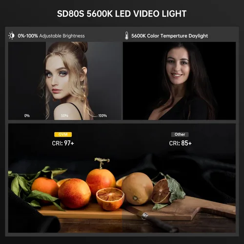 Miniatura 3 de GVM - Luz de video LED SD80S de 80 W con linterna Softbox y kit de soporte para trípode, luz de estudio de montaje Bowens de 5600 K, iluminación
