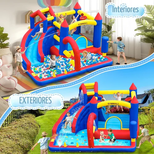 Miniatura 9 de Casa de Rebote Inflable Casa de Saltos Inflable para Niños de 3 a 12 años para Interior y Exterior, Casa de Rebote de Agua 9 en 1 con Tobogán