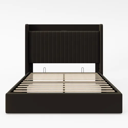 Miniatura 9 de Allewie - Marco de cama con almacenamiento abatible de tamaño completo, cabecera con estante de almacenamiento y estación de carga, puertos Type-C