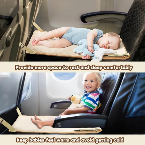 Miniatura 2 de Cama de avión para niños pequeños, extensor de asiento de avión para niños, artículos esenciales de viaje para bebés, color beige Beige (Beign)