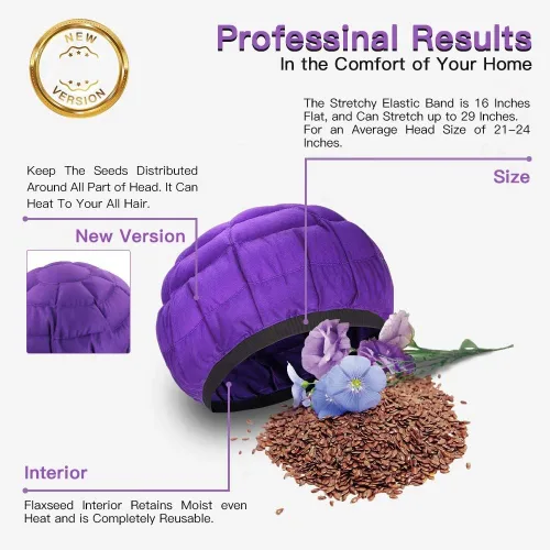 Miniatura 2 de Beautybaby - Gorro térmico inalámbrico de acondicionamiento profundo, tratamiento para microondas, para cabello rizado de spa, 100% algodón natural