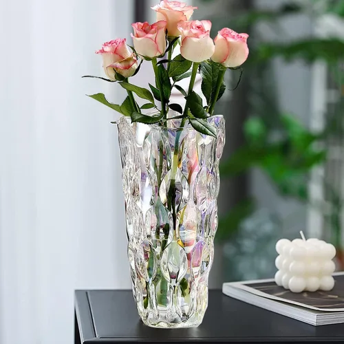 Miniatura 3 de CEMABT Floreros de vidrio irrompibles de 9.5 pulgadas y 3.4 libras para flores, jarrón grueso Morden para mesas de centros de mesa, coloridos