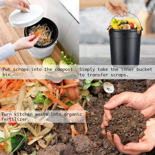 Miniatura 5 de Contenedor de compost para encimera de cocina, LALASTAR - Contenedor pequeño de compost de metal para cocina interior sellado con tapa