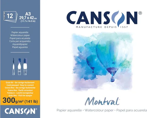 Miniatura 3 de Canson Montval - Bloc de papel de práctica de acuarela de 10.58 oz/m², incluye 12 hojas, tamaño: 9.4x12.6 in, blanco natural y prensado en frío (no)
