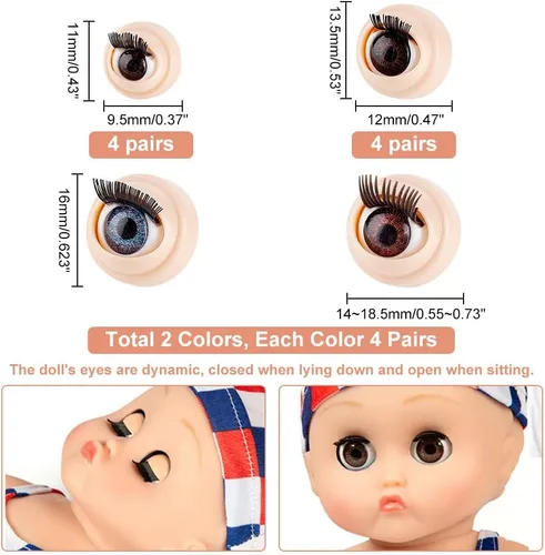 Miniatura 2 de PH PandaHall 16 pares de ojos de seguridad 3D con pestañas, 4 estilos de ojos de marioneta, ojos de marioneta amigurumi, ojos movibles de dibujos