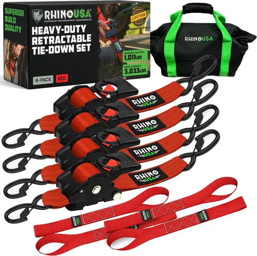 Miniatura 15 de Rhino USA Correas de carraca retráctiles (paquete de 2) - 2 pulgadas x 3 metros (1,376 kg de fuerza de rotura) - Correas de amarre auto-retractiles