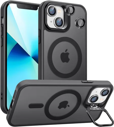 Miniatura 23 de Funda magnética para iPhone 11 con soporte, compatible con Magsafe, protección militar y protector de lente de cámara, funda translúcida mate