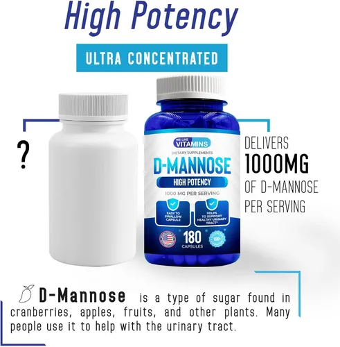 Miniatura 4 de We Like Vitamins D-Mannose - Cápsulas de 1000 mg – 180 cápsulas vegetales fáciles de tragar – El suplemento de manosa de arándano D ayuda a apoyar