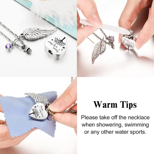 Miniatura 5 de Dletay Collar de urna de corazón para cenizas con 12 piedras natales, joyería de cremación para cenizas - Your Wings Were Ready My Heart Was Not