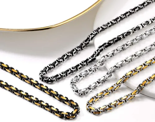 Miniatura 3 de PROSTEEL Collar de acero inoxidable de 0.1570.315 pulgadas para hombres, niños y mujeres, elegante y fresco, cadena bizantina, tono negro, dorado