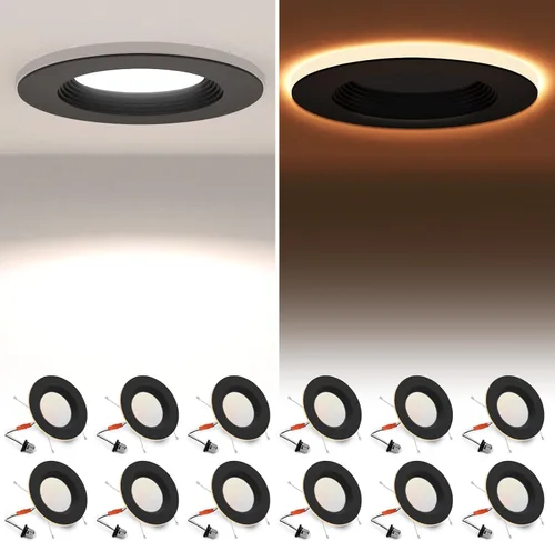 Miniatura 10 de 1 paquete de luces LED de 5/6 pulgadas con luz nocturna, iluminación LED empotrable retrofit de 5CCT, seleccionable de 2700K-6000K, regulable, 12W =