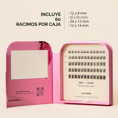 Miniatura 7 de Silly George - Pestañas Pop-On - Extensiones de pestañas falsas pre-pegadas DIY de 1 paso, aspecto natural, negras - rosadas, juego de 5-7 pares