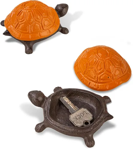 Miniatura 7 de Ionela Llavero oculto de hierro fundido para exteriores, diseño de tortuga oculta, para exteriores, color marrón