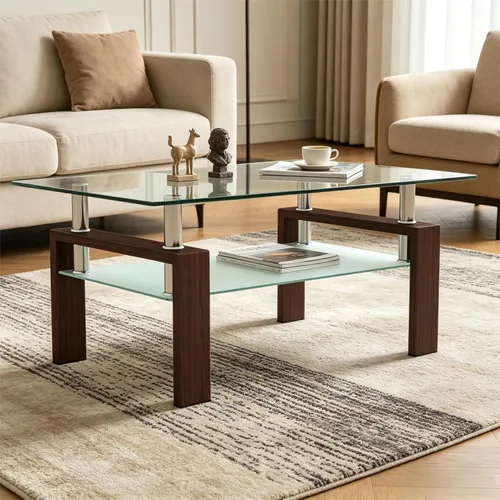Miniatura 14 de Meihua Mesa de Centro de Cristal con Tapa Elevable con Compartimento de Almacenamiento y Estantes Abiertos Separados, Tapa de Mesa Elevable
