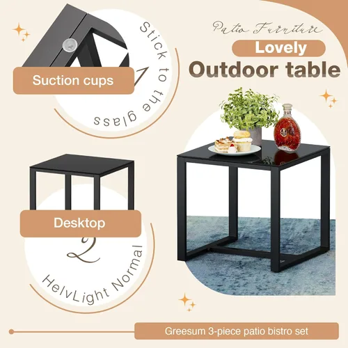 Miniatura 4 de Greesum Juego de muebles de exterior de 3 piezas para patio, bistró, mecedoras con mesa de centro de cristal para piscina, playa, patio, balcón
