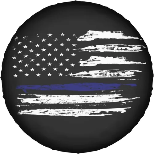 Miniatura 6 de American Flag - Cubierta de neumático de repuesto delgada línea azul a prueba de polvo, para remolques, vehículos recreativos, SUV y muchos