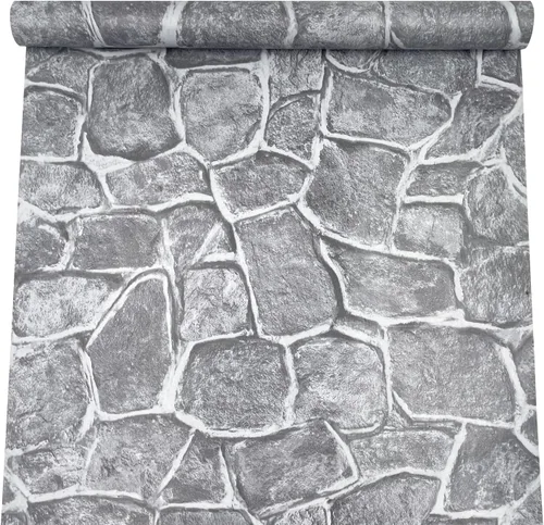 Miniatura 8 de SimpleLife4U, papel decorativo, papel de contacto, de vinilo, revestimiento para paredes de living, estantes, adhesivo, color gris roca, 17.7