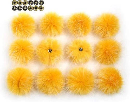 Miniatura 16 de 12 piezas de accesorios para sombreros de tejer, bola de pompón de piel sintética con botón de presión