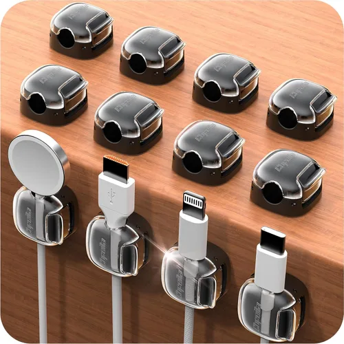 Miniatura 12 de Clips para cables, paquete de 8 organizadores de cables [1 bloqueo y adhesivo más fuerte], clips de resorte para cable de teléfono, cargador