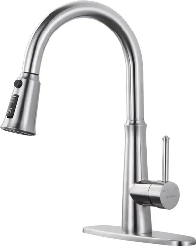 Miniatura 13 de WOWOW Grifos de cocina negro mate con rociador extraíble, grifo de fregadero de cocina de acero inoxidable para fregaderos de 1 o 3 agujeros, grifo