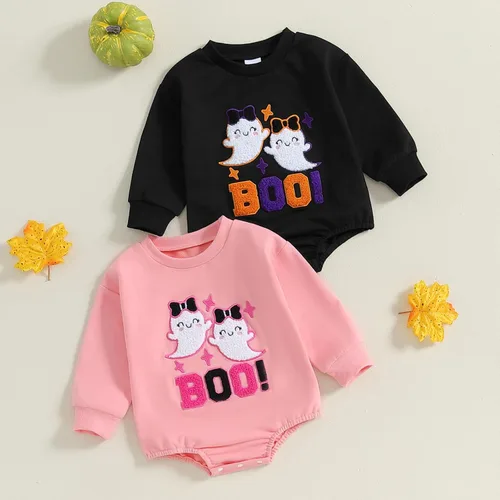 Miniatura 130 de Adobabirl Traje de Halloween para bebé, sudadera de fantasma, calabaza, mameluco, suéter de gran tamaño, lindo para otoño e invierno