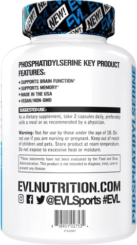 Miniatura 3 de Suplemento de apoyo cerebral de fosfatidilserina nootrópicos – Evlution Nutrition Fosfatidilserina 300 mg por porción, suplemento cerebral