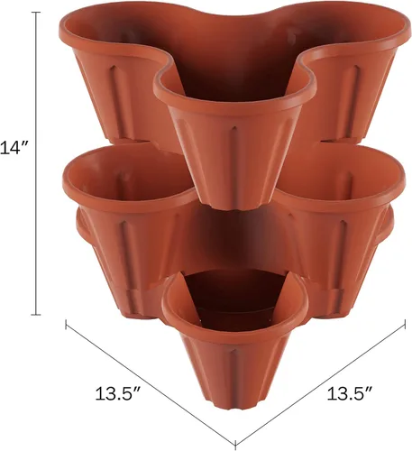 Miniatura 2 de Torre de macetas apilables, juego de 3 macetas verticales apilables de plástico para hierbas y flores para interiores y exteriores Pure Garden
