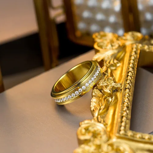Miniatura 4 de Kainier Anillos de ansiedad chapados en oro de 14 quilates piedras de circonita cúbica anillos giratorios para mujeres y hombres anillos