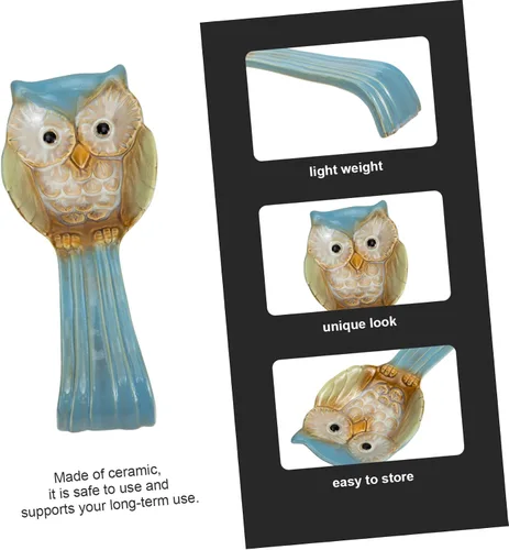 Miniatura 7 de Yardwe Soporte para cucharas de búho, herramientas de decoración, utensilios de servir para bufé, cucharas de sopa, plato de cerámica para reposo