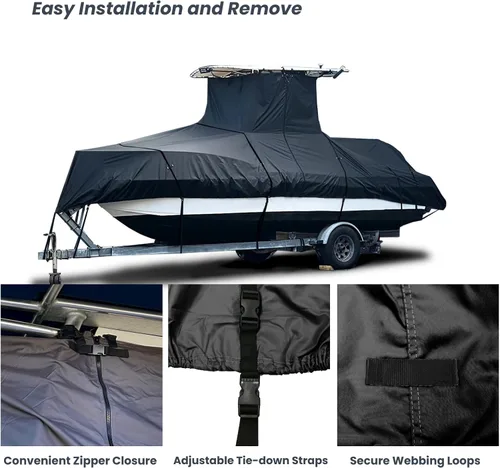 Miniatura 3 de EliteShield Cubierta Resistente para Barco con T-Top, Se Adapta a Barco de Consola Central de 18 pies a 20 pies de Largo con T-Top Hard-Top