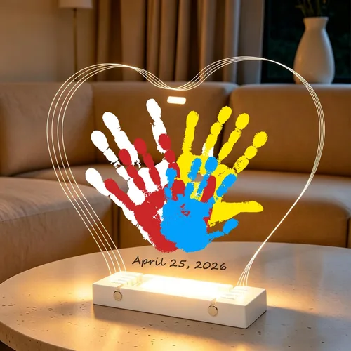 Bixinyo Kit de huellas de manos familiares con luz, kit de mano y huella de bebé, recuerdo de manualidades, regalos familiares para mamá, padres